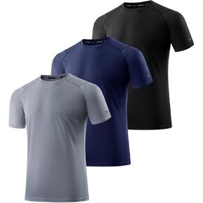 3 Pack Men Workout Shirts Quick Dry UPF 50+ Sun Protection Moisture Wicking Short Sleeve Athletic T-Shirts Rash Guard
