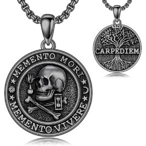 قلادة Memento Mori 925 Sterling Silver Skull قلادة الساعة الرحلة شجرة من الحياة Memento Mori المجوهرات للرجال نساء