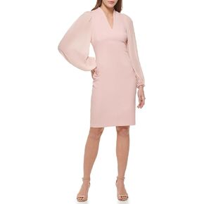 Vince Camuto Women's Chiffon Balloon Sleeve V-Neck Crepe Sheath Mini Dress
