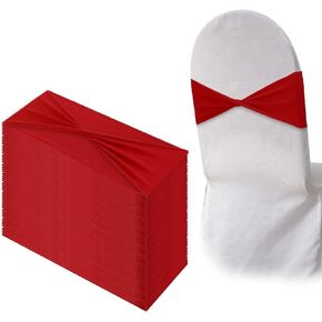 50 Pcs Red Chair Sashes, Bows Chair Bands, Elastic Chair Cover Bands Ties Universal Slider Sashes for Chair Without Buckle Chair Decorations for Wedding Party Events Ceremony Birthday