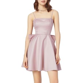 WDIRARA Women's Satin Bow Homecoming Dresses Spaghetti Strap Wedding Guest Gown Summer Mini Dress