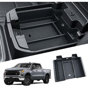 For Chevy Silverado Center Console Organizer - 2 Pack Black - Refreshed Models 2019-2025 Chevy Silverado 1500 & 2020-2025 Silverado 2500HD 3500HD Pickup Truck Accessories - (Split-Bench Folding Seat)