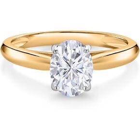 Gem Stone King 10K Yellow and White Gold White Moissanite Solitaire Engagement Ring | 1.50 Cttw | Oval 8X6MM | Wedding Anniversary Promise Ring For Women | Available In Size 5, 6, 7, 8, 9
