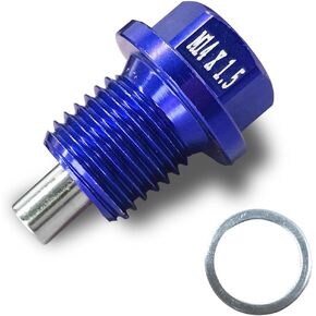 M14×1.5 Car Magnetic Oil Drain Plug, Aluminum Sump Drain Nut Bolt Repair Kit with Gasket Crush Washer, Compatible with Most Honda, Mitsubishi, Mazda, Suzuki, Audi, Volkswagen, Focus (Blue)