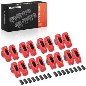 A-Premium 16Pcs Red Aluminum Engine Roller Rocker Arms with Needle Bearings Compatible with Chevy BBC 454, 1.7 Ratio, 7/16" Studs