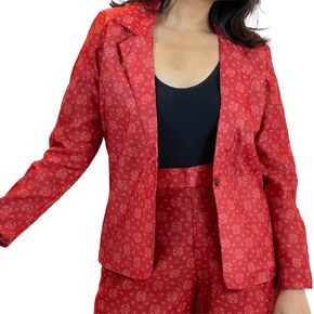 Bandhani Red Blazer for Woman – Unique Tie Dye Women's Blazer - Notched Lapel, Chic One Button & Full sleeve suit jackets for women, Indian Handcrafted Blazer for Office, Work, or Dressy Outfits