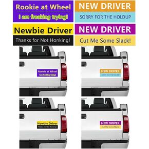 4PCS New Driver Car Magnet Sticker, Reflective Magenetic Vehicle Safety Signs, Removable Waterproof Warning Auto Bumper Decal for Novice Driver, Universal for SUV, Truck, RV