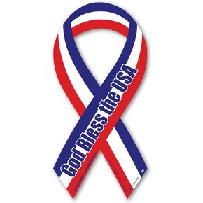 God Bless The USA Red, White, and Blue Ribbon Magnet by Magnet America Is 8" x 3.875" Made for Vehicles and Refrigerators