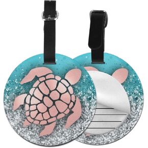 Luggage Tag Sea Turtle Rose Gold Silver, Pu Leather Bag Travel Suitcases Id Identifier Baggage Label for Women Men Boys Girls