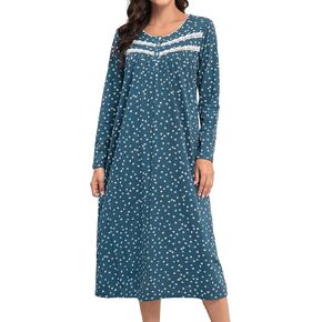 MZROCR Cotton Nightgowns For Women Long Sleeve Night Gowns Soft Women's Sleepwear Ladies Loungewear