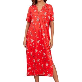 Women's Nightgowns Long Sleepshirts Button Up Night Gown Soft House Dress With Pockets S-3XL