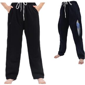 Catheter Leg Bag Pants Hold Larger Bag, Nephrostomy Bag Holder, Urine Bag Pants, Men's Pants for Catheter Bags (Black, XX-Large-Waist:30.7''~45.7'')