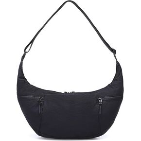VONAL Nylon Crossbody Bag for Women, Lightweight Shoulder Purse with Zipper, Trendy Crescent Sling Bag with Adjustable Stap
