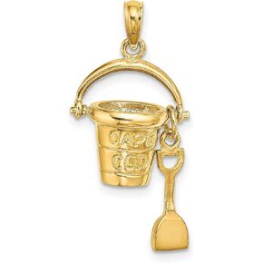 3D CAPE COD Bucket Shovel Charm In Real 14k Yellow Gold 22 mm x 14 mm