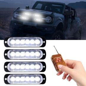 Chemini 4 in 1 LED Emergency Lights 6 LED Car Grill Strobe Lights Construction Flashing Light Warning Light Wireless Remote Control for Vehicles Trucks Firefighters ATV SUV-Red And Blue
