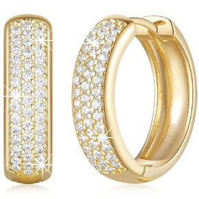 Gold Hoop Earrings Huggie Hoops Earrings Fashion Hoop Earring for Women Exquisite Cubic Zirconia 14K Gold Earring Jewelry 20 mm
