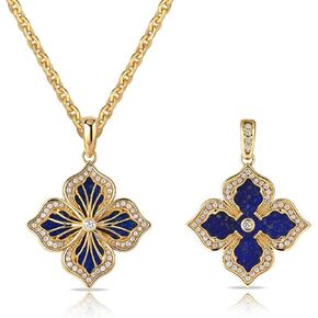 MEVECCO Gold Four Leaf Clover Necklace for Women 14K Gold Plated Clover Pendant Necklace Double Side With Diamond Vintage Filigree Flower Necklace Gift