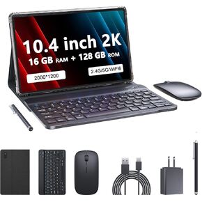 2023 Newest Tablets Android 13 Tablet 10.4 Inch, 16GB RAM+128GB ROM, 2000*1200 2K FHD Display, Powerful 2.0Ghz CPU, 2.4G&5G&WiFi 6, Bluetooth 5.0, 2 in 1 Tablet with keyboard, Case, Stylus, Black in Kuwait