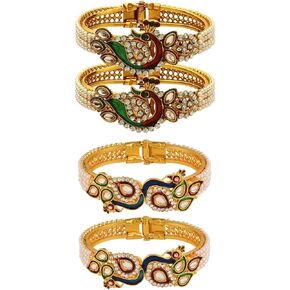 Efulgenz Fashion Jewelry Indian Bollywood Faux Pearl Kundan Rhinestone Peacock Bracelet Bangle (2 Pc) Multicolor