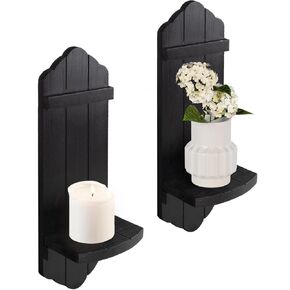 Wall Candle Sconces Set of Two, Rustic Washable White Wood Wall Candle Holder Decor, Farmhouse Wooden Candle Holder Wall Decorations for Fireplace, Hallway, Living Room, Bedroom