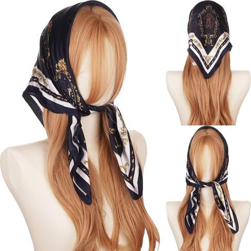 27.5" Satin Scarf - Silk Like Medium Square Neckerchief Scarf for Women | Silky Head Scarf Bandanas Lightweight in Kuwait