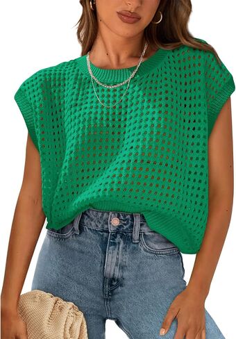 Crochet Cap Sleeve Tops for Women Beach Cover Ups Summer Sweater Crochet Vest Cute Pullover Spring Knit Tank Tops in Saudi Arabia