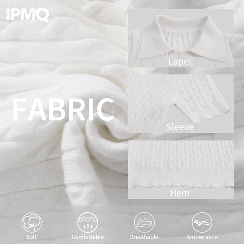 Women's Short Sleeve Pullover Sweaters Casual 2025 Summer Tops Cable Knit Solid Lapel V Neck Sweater in Kuwait