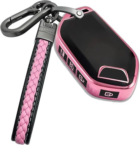 لغطاء KIA Key Fob مع سلسلة مفاتيح معدنية/جلدية ، حالة مفتاح TPU ، متوافق مع 2023 2024 Telluride ECT SMART KEY ، 5 أزرار وردية in Kuwait