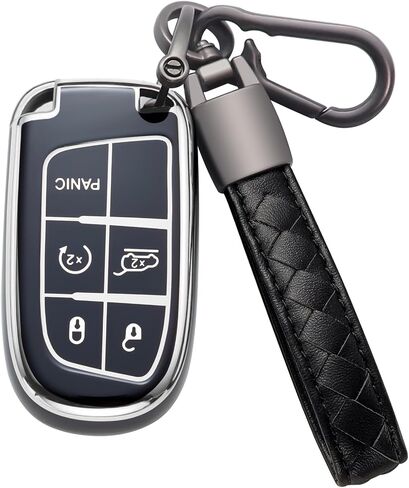 for Jeep Key Fob Cover with Keychain Soft TPU Full Protection Key Case Shell for Grand Cherokee Wrangler Compass Grand Comander Chrysler 200 300 Dodge Charger Challenger RAM 5 Button, Y-Purple in Saudi Arabia