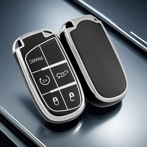 for Jeep Key Fob Cover with Keychain Soft TPU Full Protection Key Case Shell for Grand Cherokee Wrangler Compass Grand Comander Chrysler 200 300 Dodge Charger Challenger RAM 5 Button, Y-Purple in Saudi Arabia
