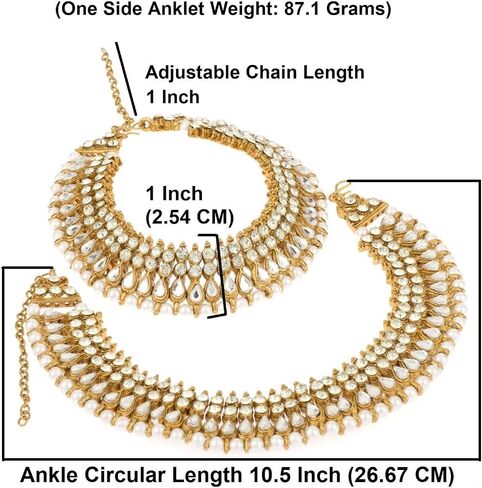 Efulgenz Indian Bridal Gold Tone Anklets for Women Indian Bollywood Anklet Crystal Rhinestone Faux Kundan Pearl Wedding Bridal Anklet Set Bracelet Payal Foot Jewelry in Saudi Arabia