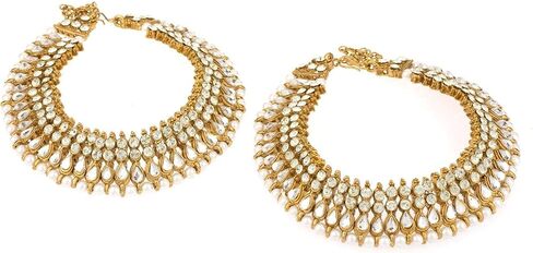 Efulgenz Indian Bridal Gold Tone Anklets for Women Indian Bollywood Anklet Crystal Rhinestone Faux Kundan Pearl Wedding Bridal Anklet Set Bracelet Payal Foot Jewelry in Saudi Arabia