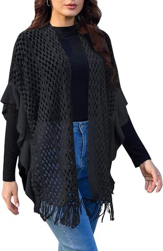 Ferand Women's Lightweight Ruffle Shawl Wraps Open Front Crochet Fringe Poncho Cardigan for Spring and Summer in Saudi Arabia