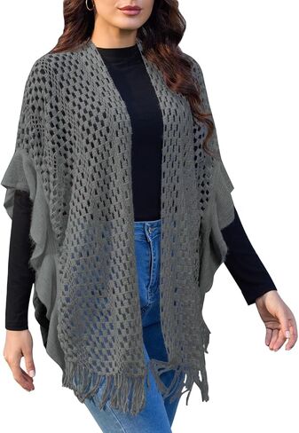 Ferand Women's Lightweight Ruffle Shawl Wraps Open Front Crochet Fringe Poncho Cardigan for Spring and Summer in Kuwait