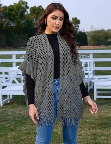Ferand Women's Lightweight Ruffle Shawl Wraps Open Front Crochet Fringe Poncho Cardigan for Spring and Summer in Kuwait