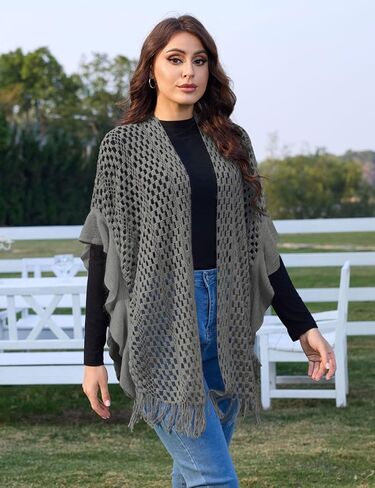 Ferand Women's Lightweight Ruffle Shawl Wraps Open Front Crochet Fringe Poncho Cardigan for Spring and Summer in Kuwait