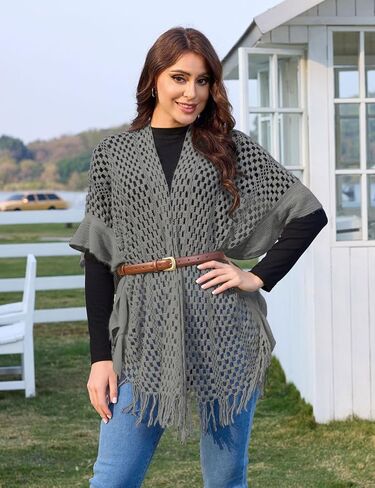 Ferand Women's Lightweight Ruffle Shawl Wraps Open Front Crochet Fringe Poncho Cardigan for Spring and Summer in Kuwait