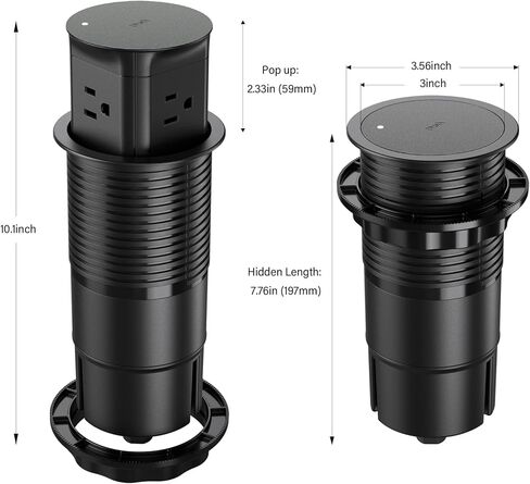 Pop up Outlet for Countertop,3-1/8 inch Hole Desk Grommet Power Station,20W USB C Fast Charging,8 Outlets 4-USB,Kitchen Island Pop Up Electrical Outlet,Office Power Supply,Black in Kuwait