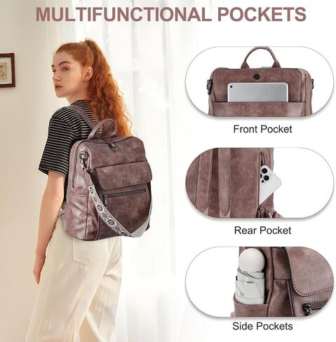 VASCHY Backpack Purse for Women, Large Vegan Leather Backpack Purse with Wallet Pouch Set Convertible Handbag for Ladies Guitar Strap Pink in Kuwait