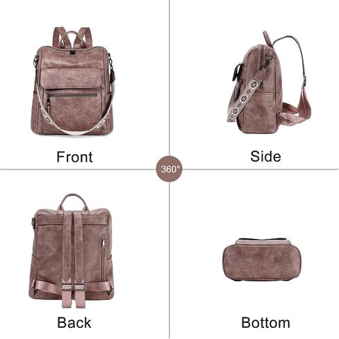 VASCHY Backpack Purse for Women, Large Vegan Leather Backpack Purse with Wallet Pouch Set Convertible Handbag for Ladies Guitar Strap Pink in Kuwait