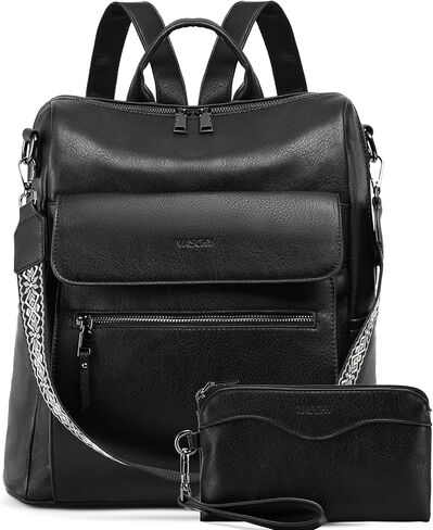 VASCHY Backpack Purse for Women, Large Vegan Leather Backpack Purse with Wallet Pouch Set Convertible Handbag for Ladies Guitar Strap Pink in Saudi Arabia