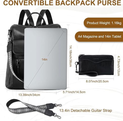 VASCHY Backpack Purse for Women, Large Vegan Leather Backpack Purse with Wallet Pouch Set Convertible Handbag for Ladies Guitar Strap Pink in Saudi Arabia