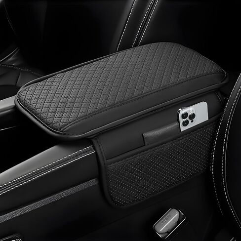 vvag Armrest Cover for Car, Upgraded Leather Car Center Console Cover with 2 Storage Bags, Universal Breathable Sponge Car Middle Console Cover Car Interior Accessories for Most Vehicles (Black) in Saudi Arabia