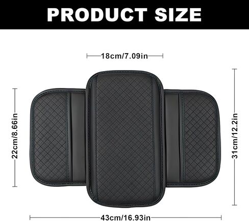 vvag Armrest Cover for Car, Upgraded Leather Car Center Console Cover with 2 Storage Bags, Universal Breathable Sponge Car Middle Console Cover Car Interior Accessories for Most Vehicles (Black) in Saudi Arabia