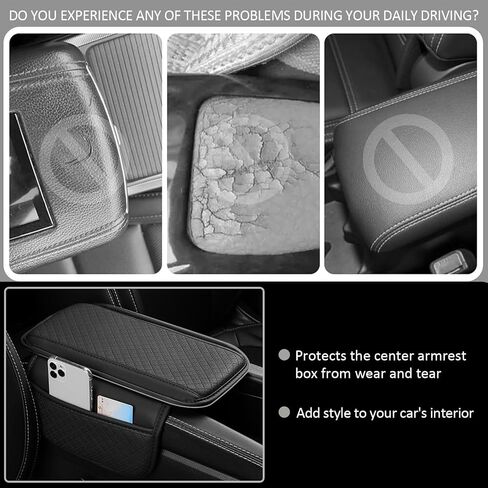 vvag Armrest Cover for Car, Upgraded Leather Car Center Console Cover with 2 Storage Bags, Universal Breathable Sponge Car Middle Console Cover Car Interior Accessories for Most Vehicles (Black) in Saudi Arabia