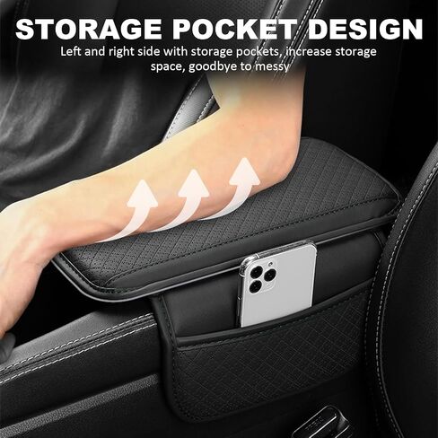vvag Armrest Cover for Car, Upgraded Leather Car Center Console Cover with 2 Storage Bags, Universal Breathable Sponge Car Middle Console Cover Car Interior Accessories for Most Vehicles (Black) in Saudi Arabia