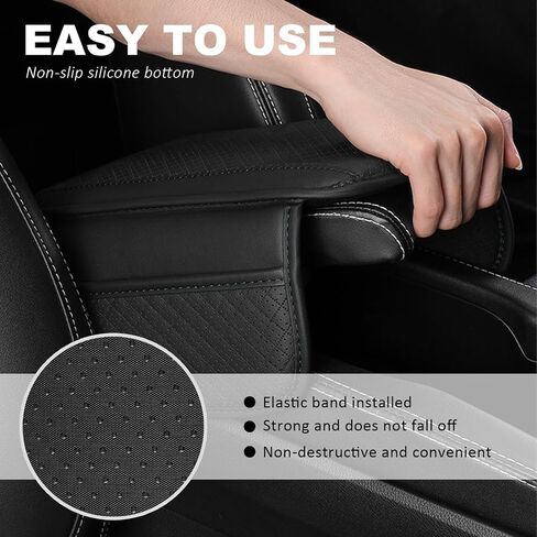 vvag Armrest Cover for Car, Upgraded Leather Car Center Console Cover with 2 Storage Bags, Universal Breathable Sponge Car Middle Console Cover Car Interior Accessories for Most Vehicles (Black) in Saudi Arabia