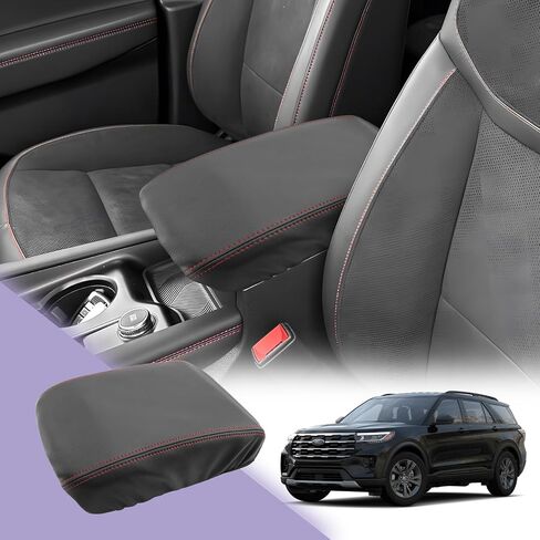 Center Console Cover Compatible with 2024 2025 Ford Ranger Accessories 2025 Ranger XL/XLT/Lariat/Raptor Armrest Console Cover Soft Leather,Thick Black in Saudi Arabia