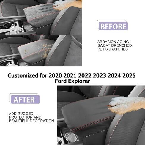 Center Console Cover Compatible with 2024 2025 Ford Ranger Accessories 2025 Ranger XL/XLT/Lariat/Raptor Armrest Console Cover Soft Leather,Thick Black in Saudi Arabia