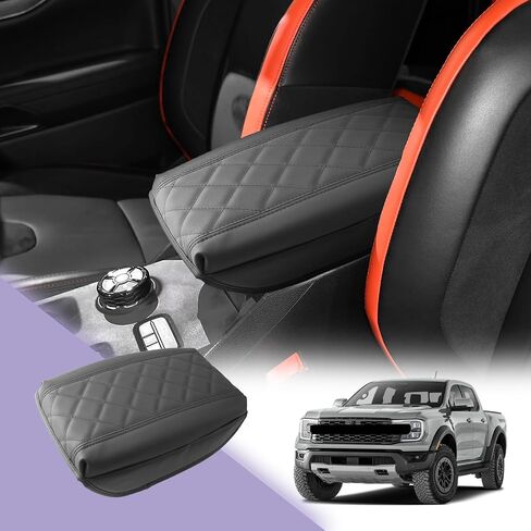 Center Console Cover Compatible with 2024 2025 Ford Ranger Accessories 2025 Ranger XL/XLT/Lariat/Raptor Armrest Console Cover Soft Leather,Thick Black in Saudi Arabia